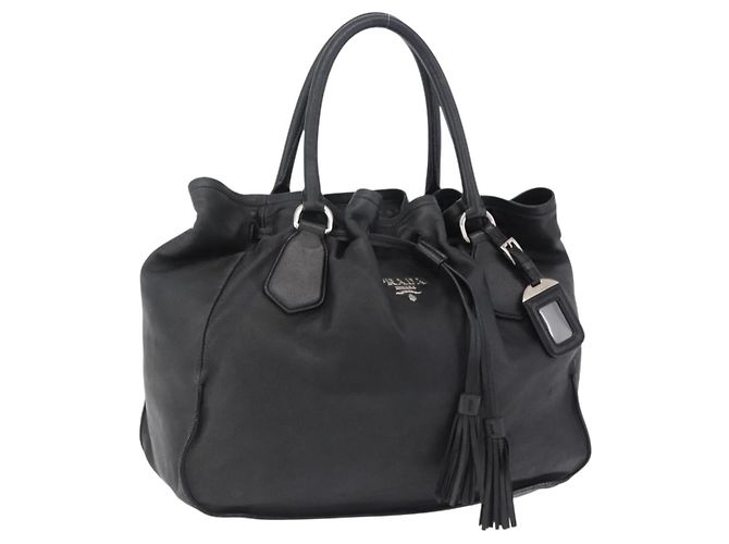 PRADA Tote Bag Leder Schwarz Silber Auth 199442V