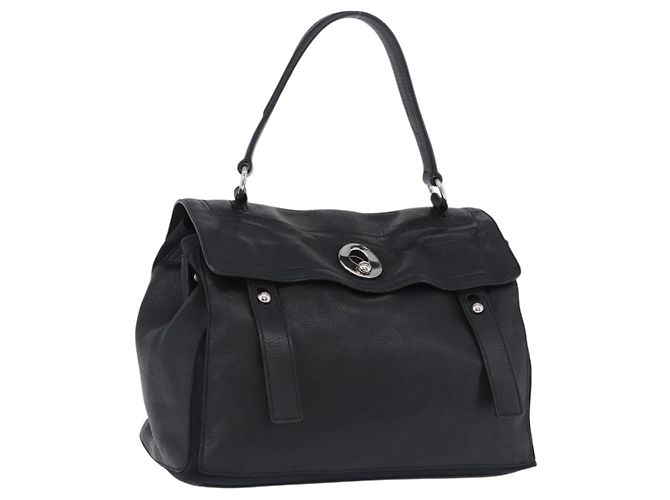 SAINT LAURENT Bolsa de mão Muse Toe em couro preto e prata 197149 Auth 199840A