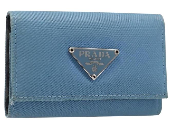 PRADA Schlüsseletui Nylon Hellblau Silber Schwarz Auth bs36874