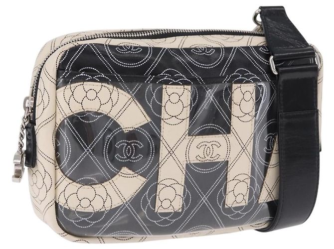 Borsa a tracolla CHANEL Camelia in pelle Bianco Nero CC Auth 200364SAM