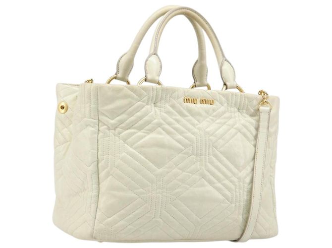 Bolsa Miu Miu Vitter Shine em couro 2way Bege Tom Dourado Auth 199350