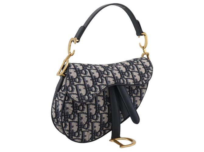 Borsa a mano Saddle Christian Dior Trotter Canvas Navy Gold Auth ka5981SAM D'oro Blu navy
