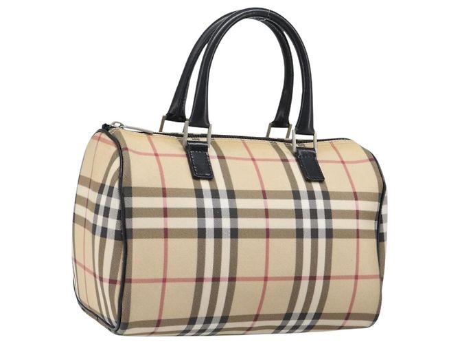 Borsa a mano BURBERRY Nova Check PVC Leather Beige Silver Auth BA15411 Argento