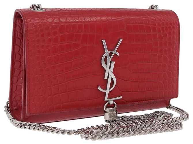 Borsa a tracolla Chain Kate SAINT LAURENT in pelle rossa argento Auth 202203V Rosso