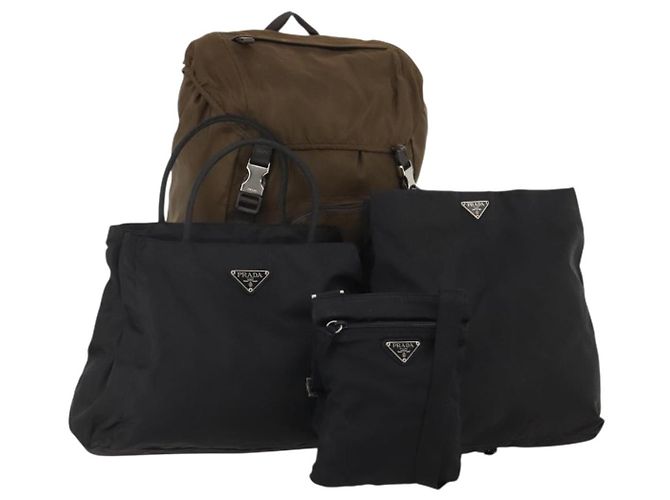 Borsa a tracolla PRADA Nylon 4 Set Brown Black Auth 196164 Marrone Nero