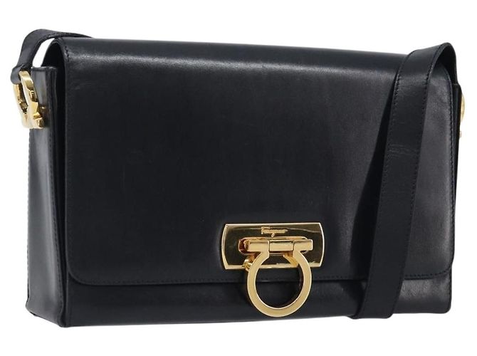 Borsa a tracolla Salvatore Ferragamo Gancini in pelle nera e oro Auth 199456 Nero D'oro