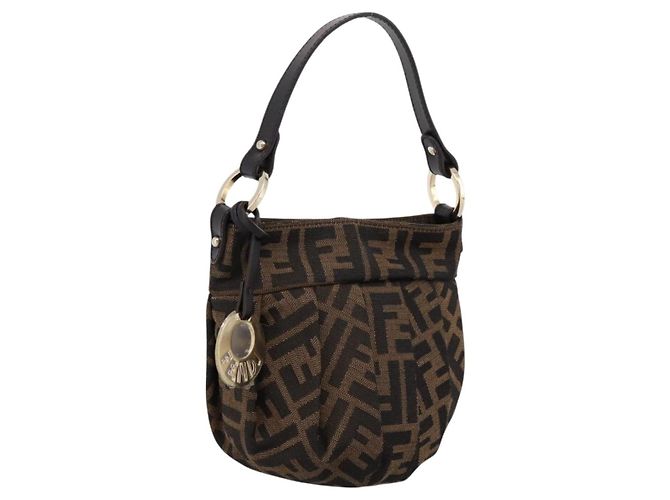 FENDI Zucca Canvas Handtasche Braun Goldfarben 8BK044 Auth 199502V