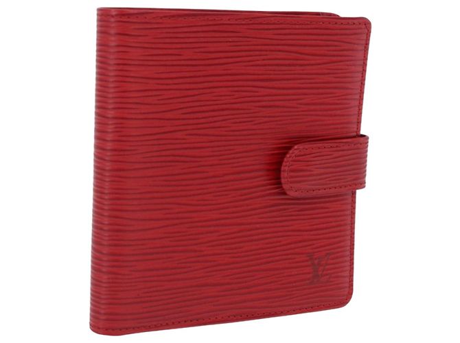 LOUIS VUITTON Epi Portopier Compact Wallet Red LV Auth 200099A Vermelho