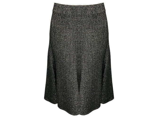 Céline Celine Black / White Wool Tweed Flared Skirt