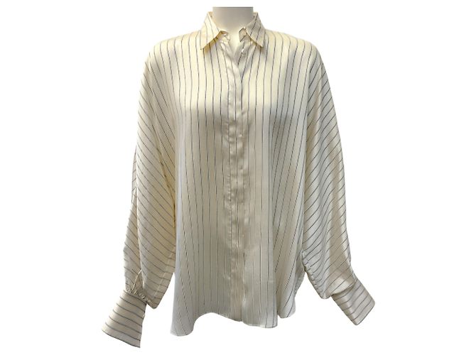 Blusa Oversized Brunello Cucinelli Marfim com Riscas Pretas Bege