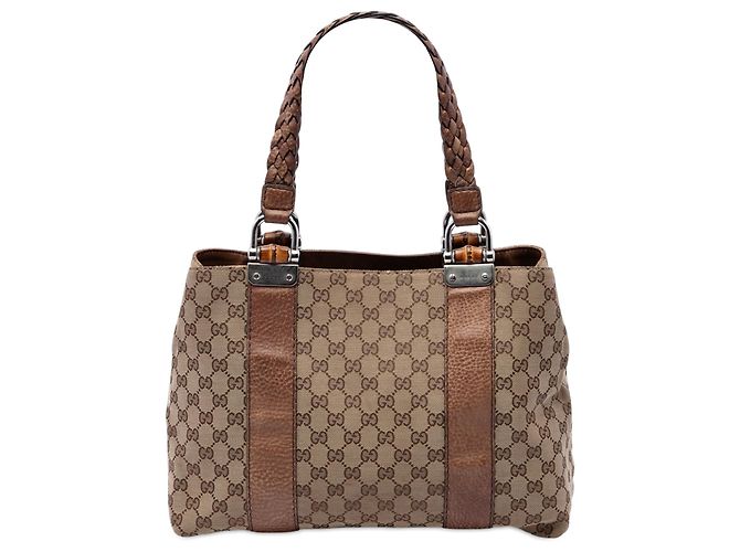 Borsa Tote Gucci Medium GG Canvas Bamboo Libeccio Marrone