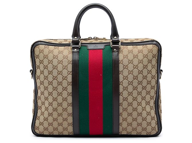 Pasta de Negócios Gucci GG Canvas Web Bege