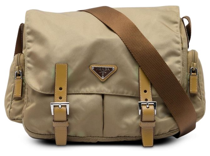 Double Bolsa Messenger Prada Tessuto de fivela dupla Bege