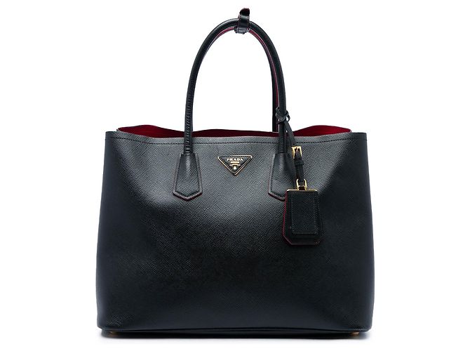 Prada Large Double Satchel aus Saffiano-Leder in Schwarz