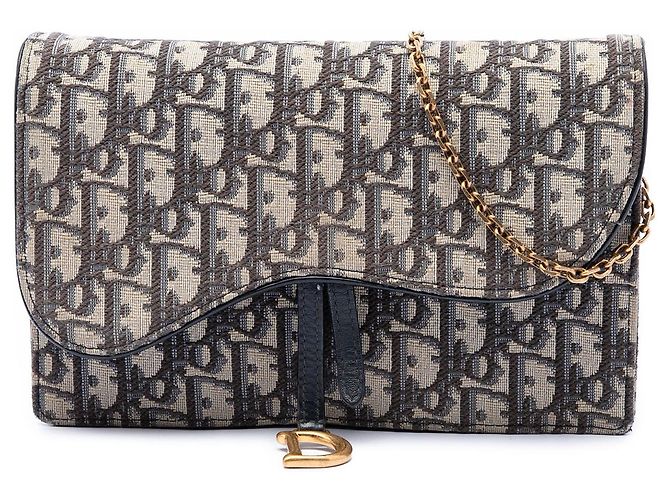 Borsa a tracolla Dior Oblique Canvas Saddle Pouch Wallet Blu