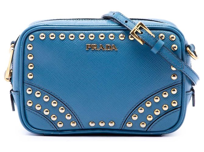 Sac Camera Prada Studded Saffiano Bleu