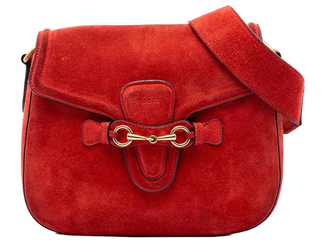 Borsa a tracolla Gucci Lady Web Medium in camoscio rosso
