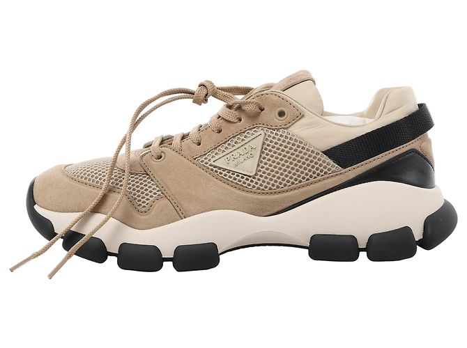 Baskets PRADA en mesh x daim beige, taille EU 40