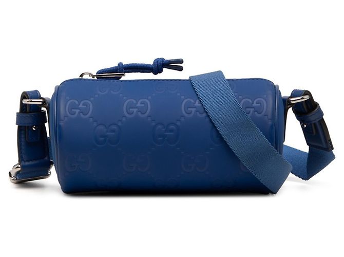 Bolsa de ombro Gucci GG com efeito de borracha Azul