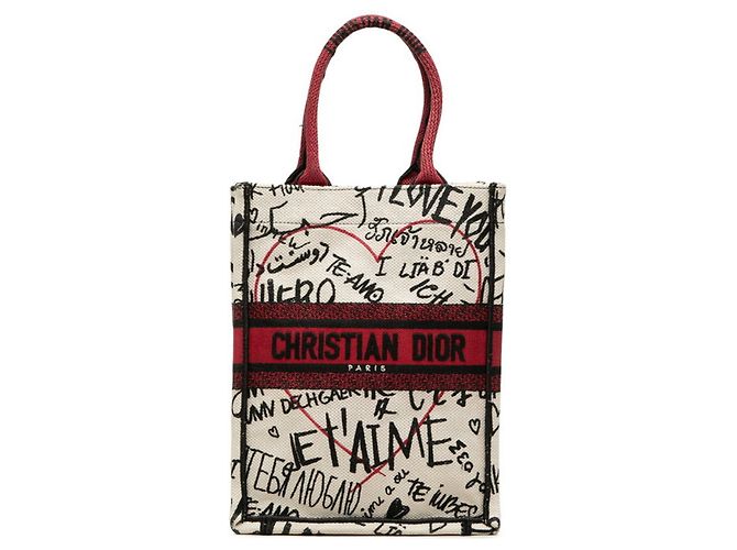 Borsa Christian Dior Dior Book Tote Vertical Nero Bianco Rosso