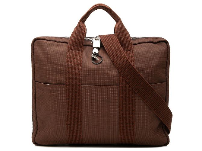 Hermès Borsetta Hermes Herline in tela marrone
