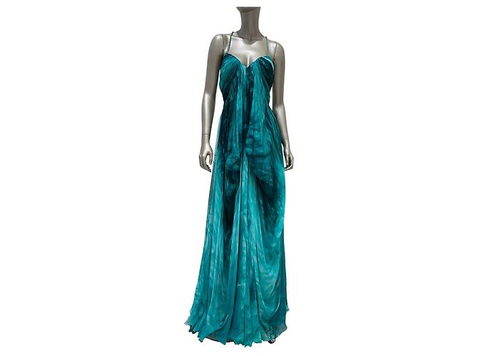 Zuhair Murad Seiden-Maxi-Abendkleid Smaragdgrün IT 42 Gebraucht