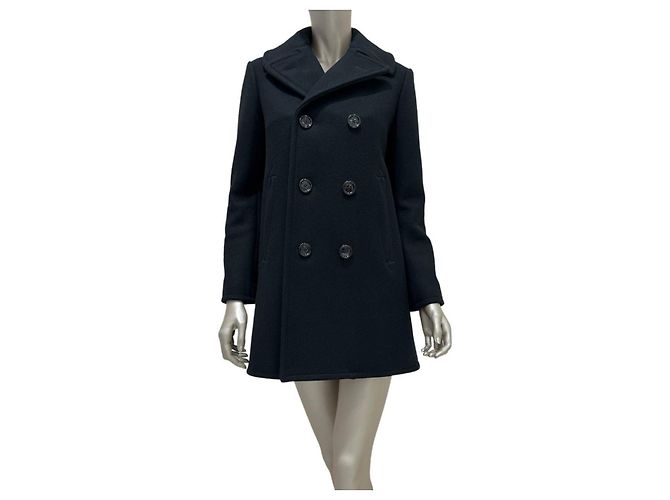 Céline Celine Black Double-Breasted Wool Coat, Size 38  Pre-owned