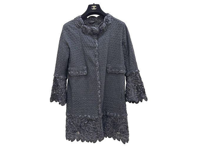 Ermanno Scervino schwarze bestickte Spitzenjacke mit Blumenmuster Sz.38 gebraucht