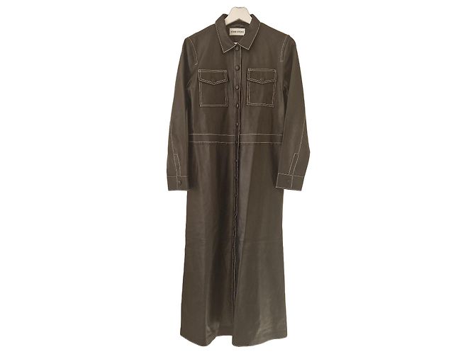 Autre Marque Stand Studio Alte Midi-Kleid aus schwarzem Leder