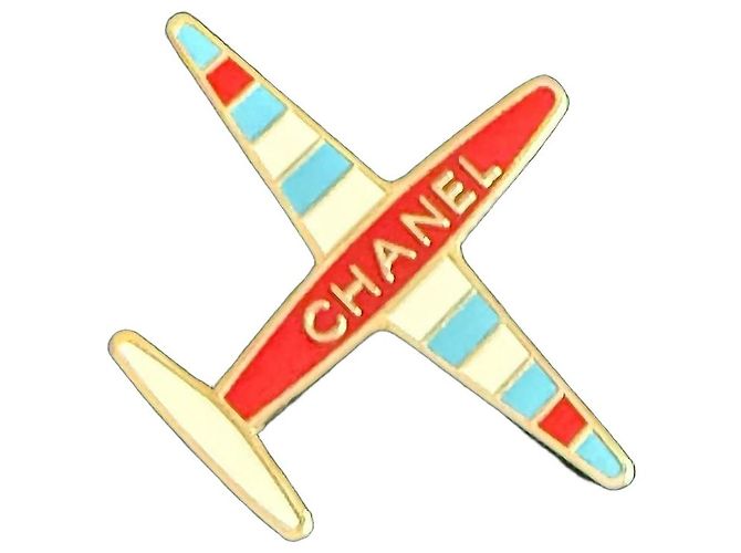 Chanel Flugzeug Emaille-Brosche Weiß Rot Blau Golden