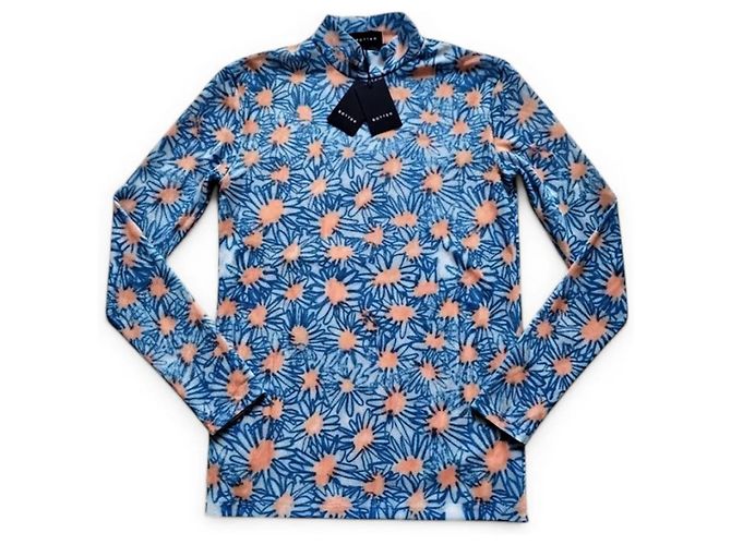 Autre Marque Botter Second Skin Floral Turtleneck Top White Blue Orange