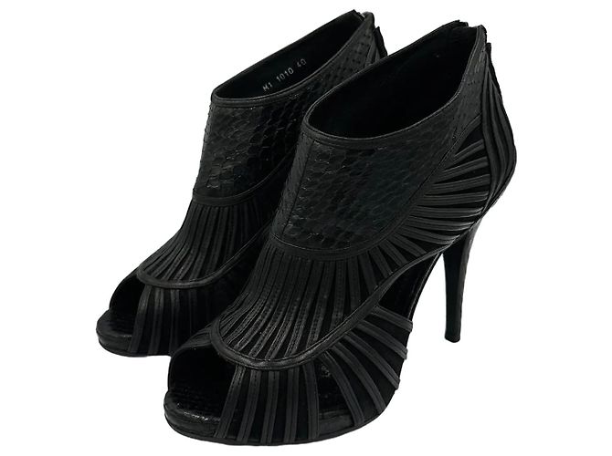Christian Dior "Temptation" Open-Toe Leather and Python Heels Black