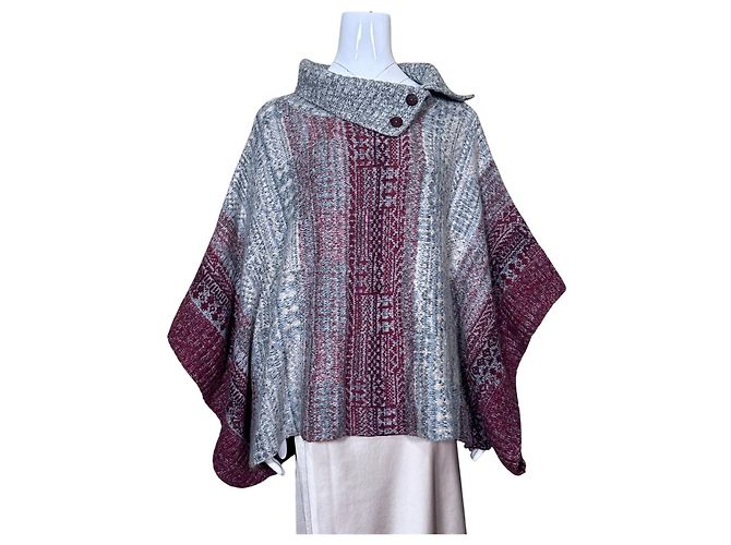 Free People Poncho mit geometrischem Muster Weiß Grau Bordeaux