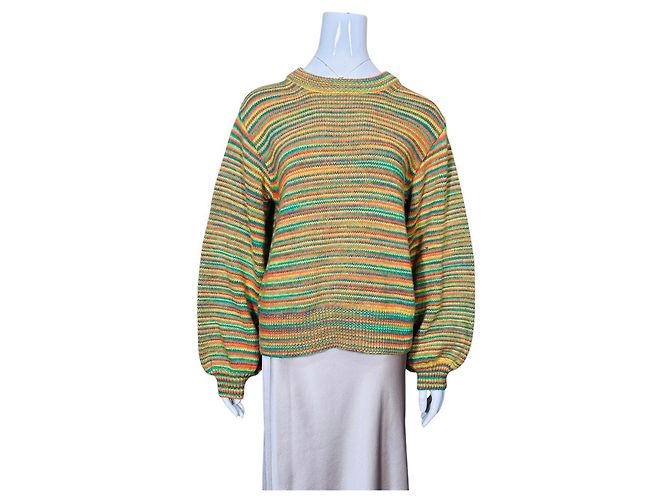 Autre Marque Mads Nørgaard Pull en maille rayé Signal Wool Kolly Multicolore Vert Orange Jaune