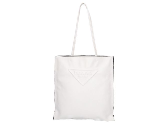 Tote Prada Shopper aus glattem Leder Weiß