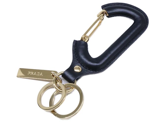 Prada Leather Keychain in Black and Gold Golden