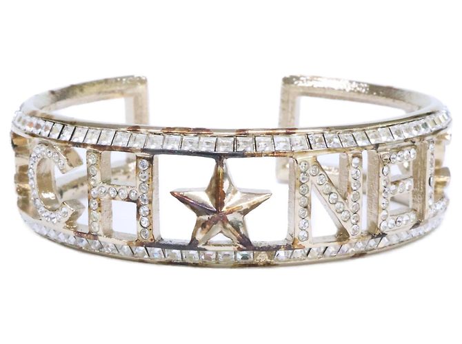 Bangles Chanel Oro Chiaro con Logo in Strass