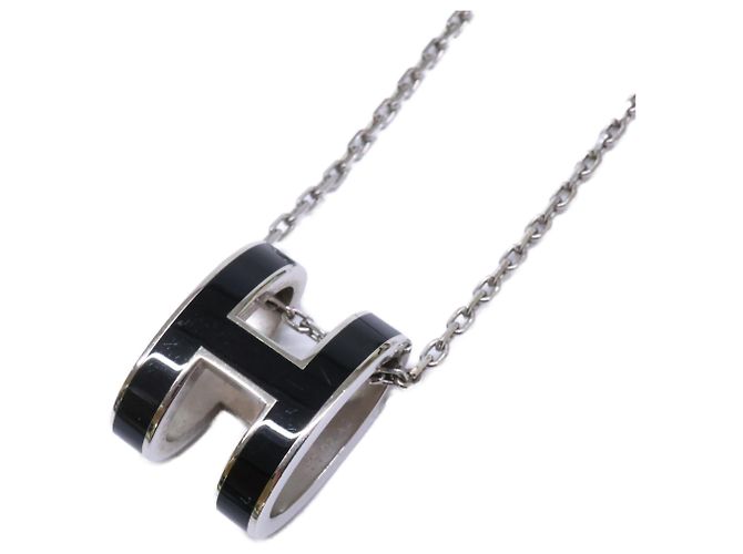 Hermès Collar con colgante HERMES Pop H Negro Plata