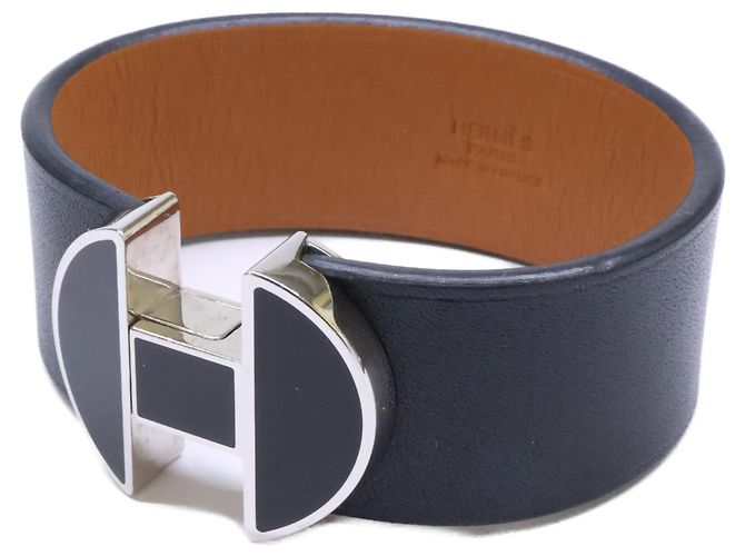 Hermès Bracciale rigido in pelle Hermes D Stamp 2002 Nero