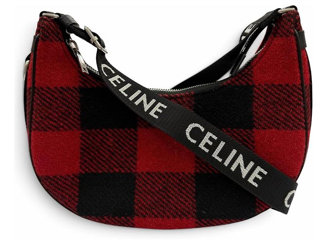 Céline CELINE 19696 Borsa a spalla Medium Ava Check Nero Rosso