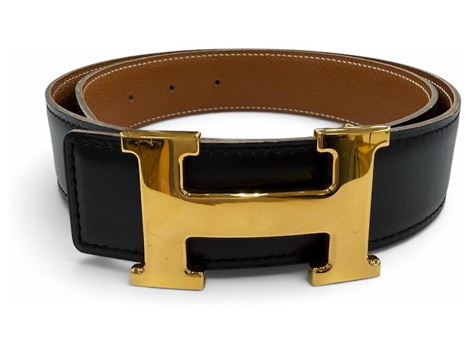 Hermès HERMES Vintage Reversible Leather Belt Brown Black