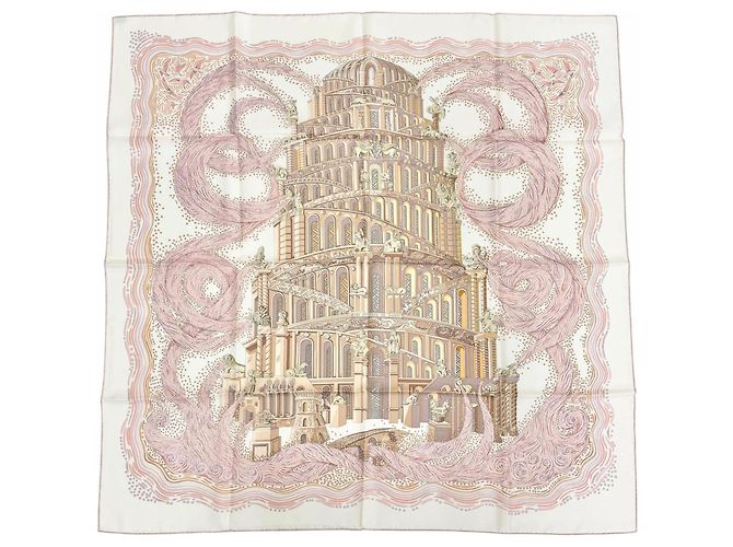 Hermès Foulard di seta rosa Hermes Les Rivieres de Babel