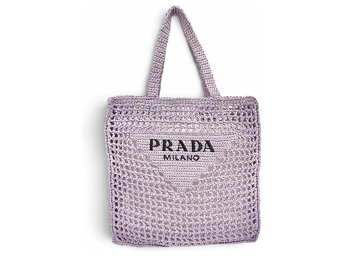 Tote Sac cabas Prada en crochet de raphia Violet