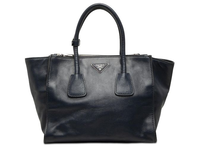 Double Bolsa Prada Blue Glace Calf Twin Pocket de alça dupla Azul Azul marinho