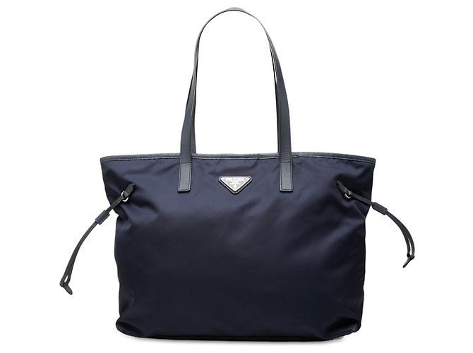 Tote Prada em Tessuto azul com acabamentos em Saffiano Azul escuro