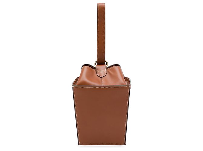 16 Céline Bolsa Box em couro castanho com alça Celine Marrom