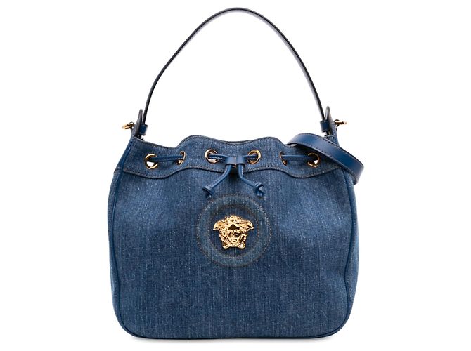 Borsa a secchiello La Medusa in denim blu Versace