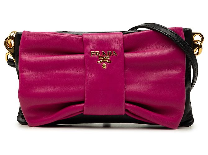Prada Black Bicolor Nappa Fiocco Bow Clutch on Strap