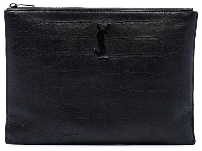 Capa para iPad Monogram em couro com relevo de crocodilo preto Saint Laurent