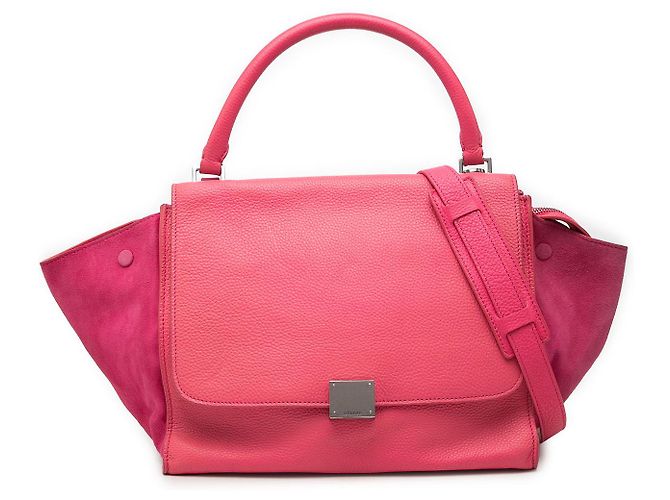 Céline Celine Trapeze Satchel Medium aus Kalbsleder und Wildleder in Rosa Pink
